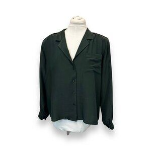 Vintage Casual East Womens Black Silk Button-Up Blouse Size 18